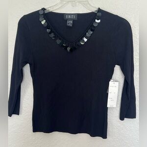 Finity Black Blouse with Sequin Accents